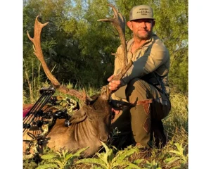 Hunter with fallow buck